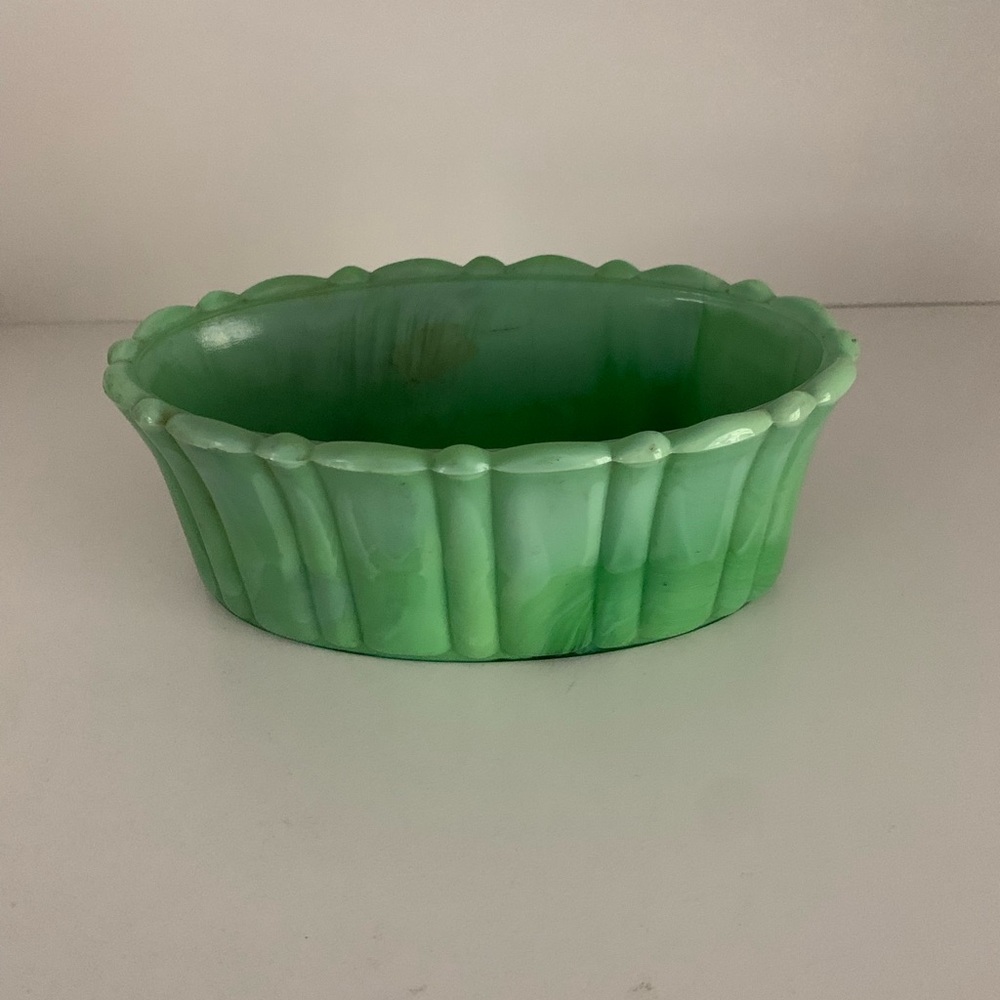 Antique Arko Agate Green Swirl Oval Glass Dish